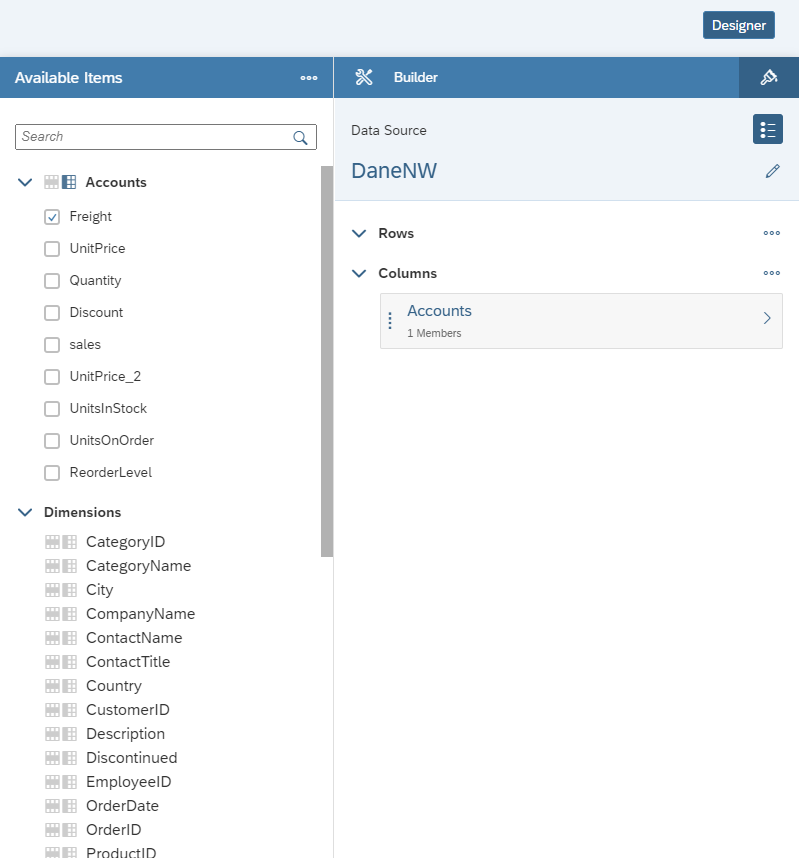 SAP Analytics Cloud available items