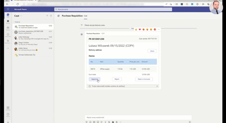 SAP system integration scenario with Microsoft Teams