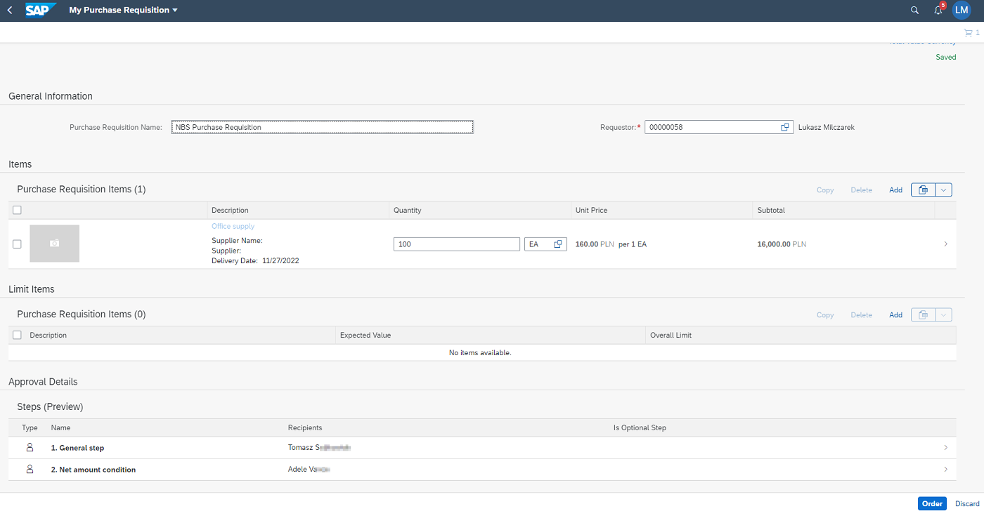 Requester – displaying Approval Details in Fiori My Purchase Requisition application