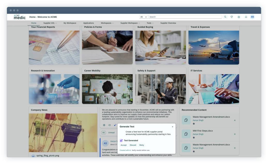 Sap Work Zone workspace